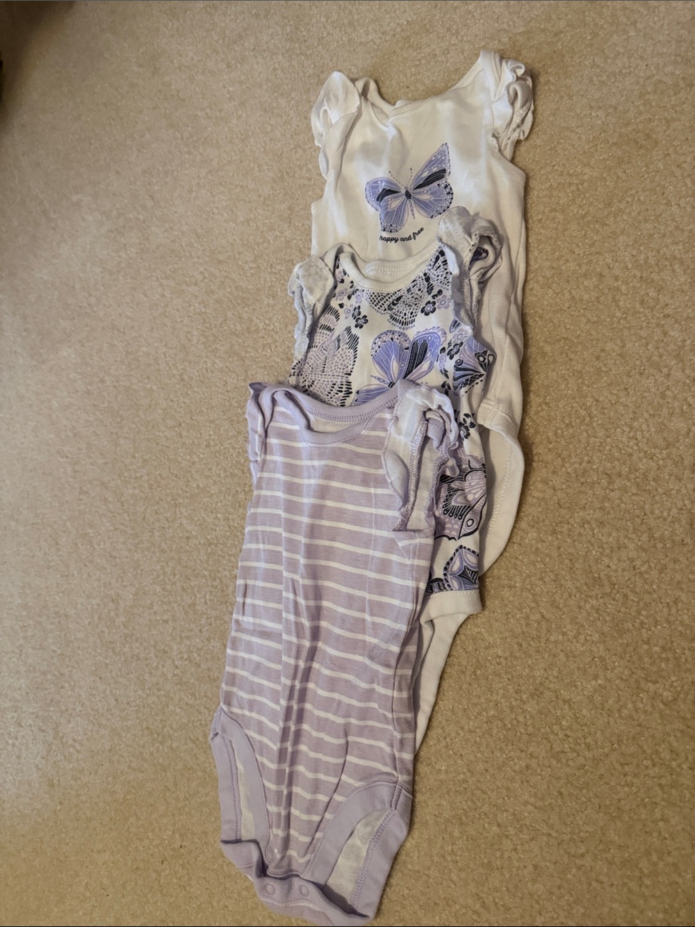 The Children's Place Lavender and White Baby Girl One-Piece Bodysuits - 3 Pack